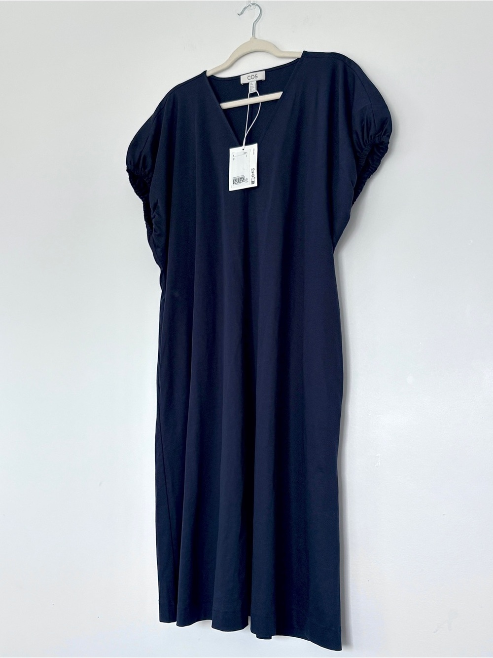COS Navy V-Neck Short Sleeve Maxi Dress with Gathered Sleeves NWT